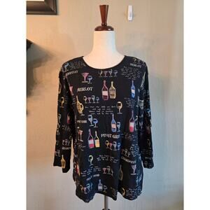VTG Jess & Jane Women's 100% Cotton Embellished Top SZ XL Wine Art